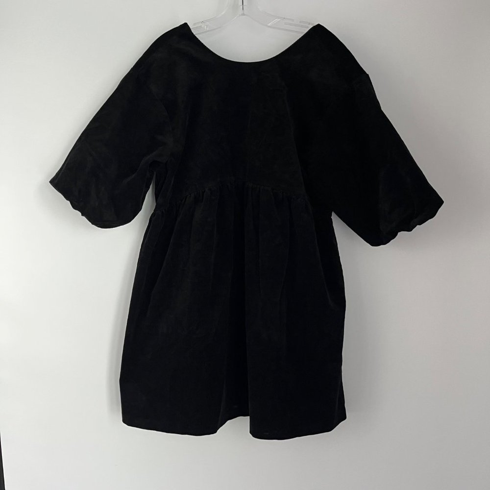 Everlane The Corduroy Black Puff Sleeve Cotton Blend Babydoll Mini Dress Medium - Picture 3 of 12